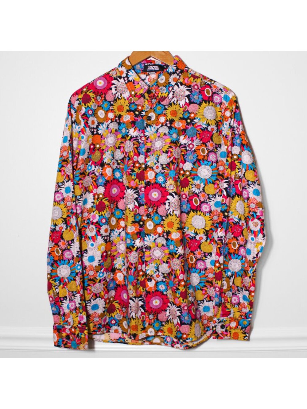Jogal Men's Colorful Floral Print Button Down Long Sleeve Shirt Artsy Retro Sz M